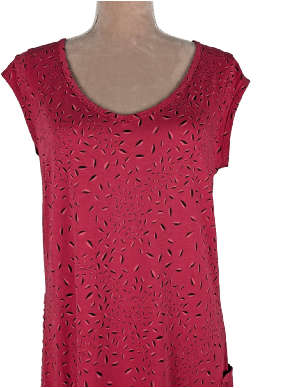 Toad and Co Muse Midi Dress Dark Pink Sz L Ruched Leaf Print Gorpcore Travel - Picture 4 of 12